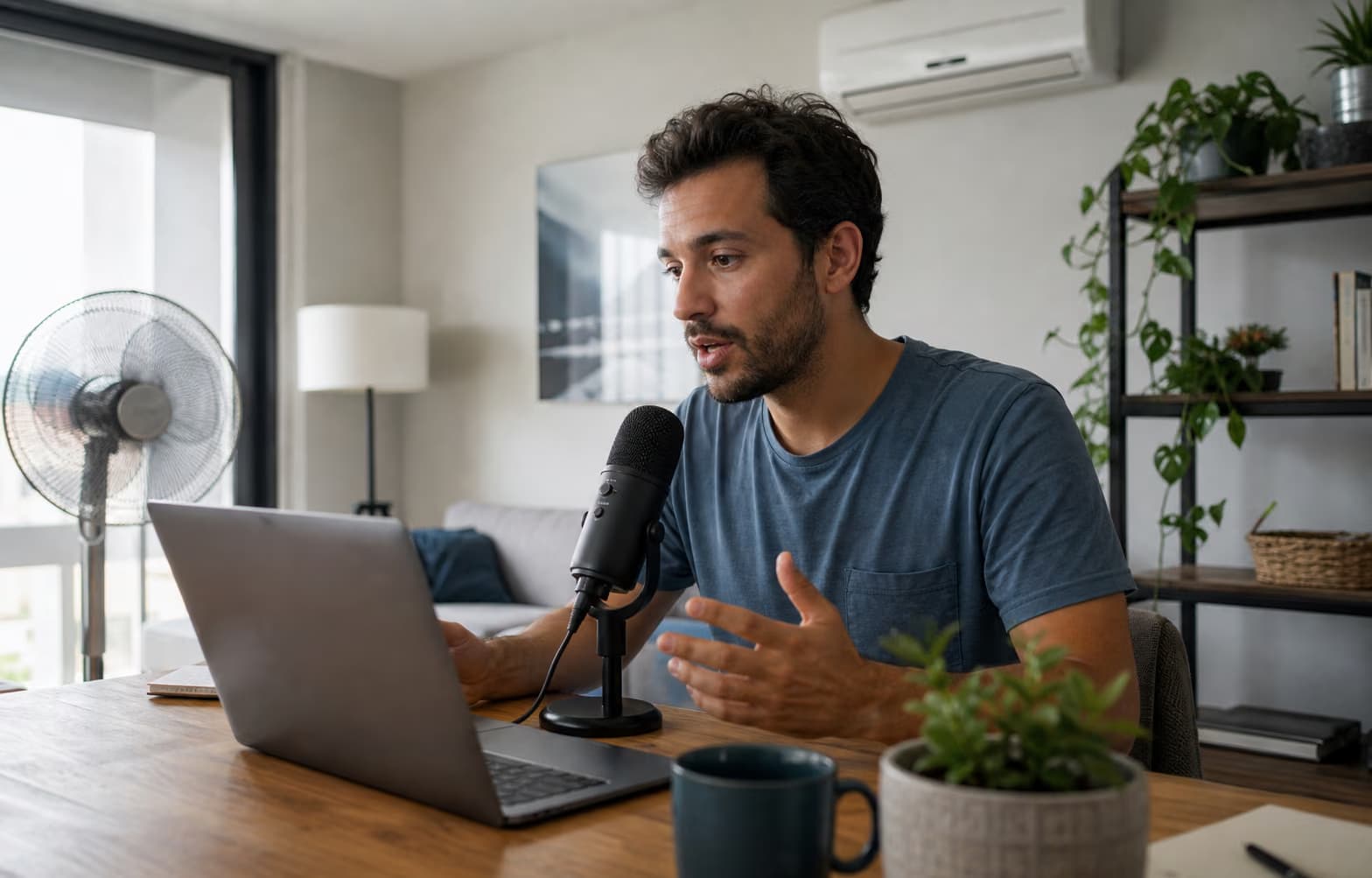 Remote speaker recording near a fan and air conditioner